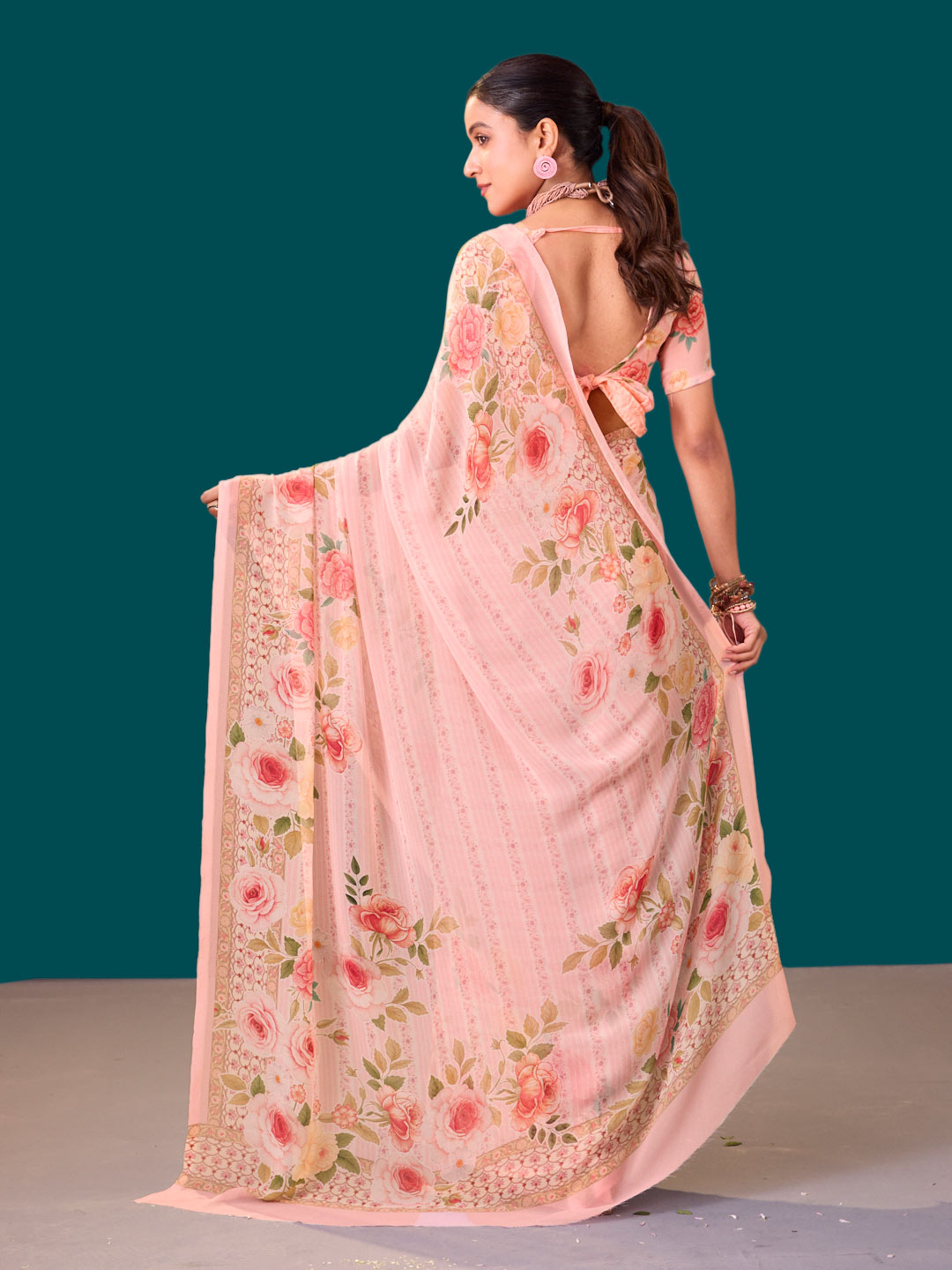 Laxmipati Dillagi Pink Georgette Floral Saree