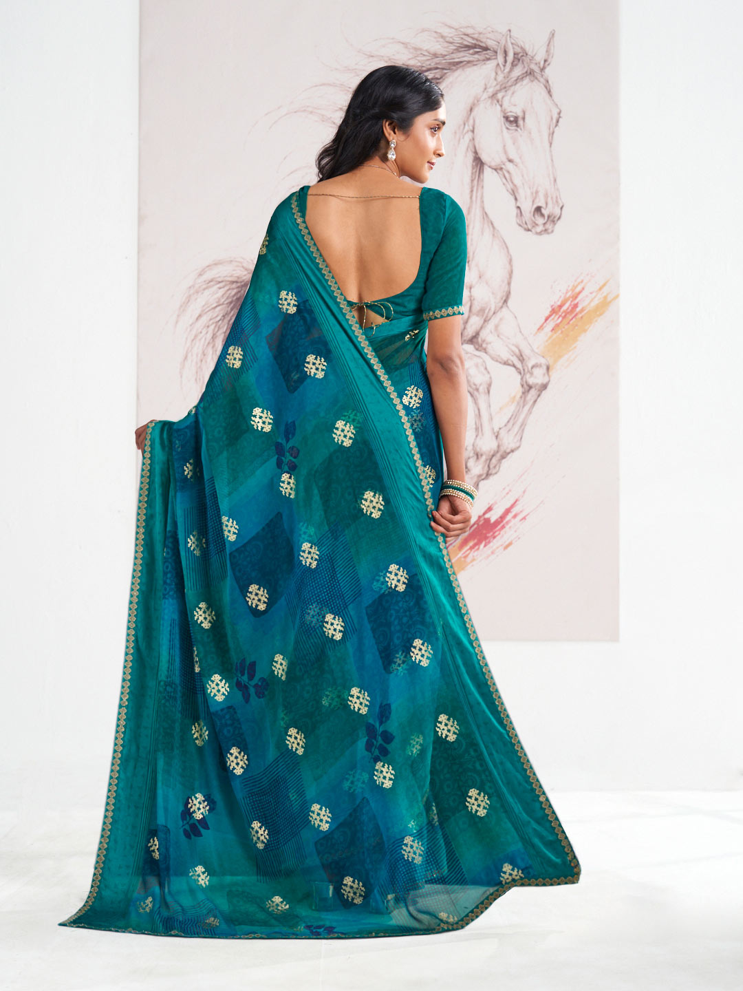 Laxmipati Murli Blue Georgette Floral Saree
