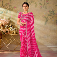 Pink embroidered chiffon saree festive wear