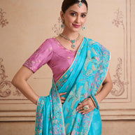 Blue embroidered chiffon saree wedding wear