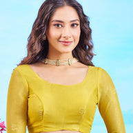 Yellow floral embroidered chiffon saree haldi wear