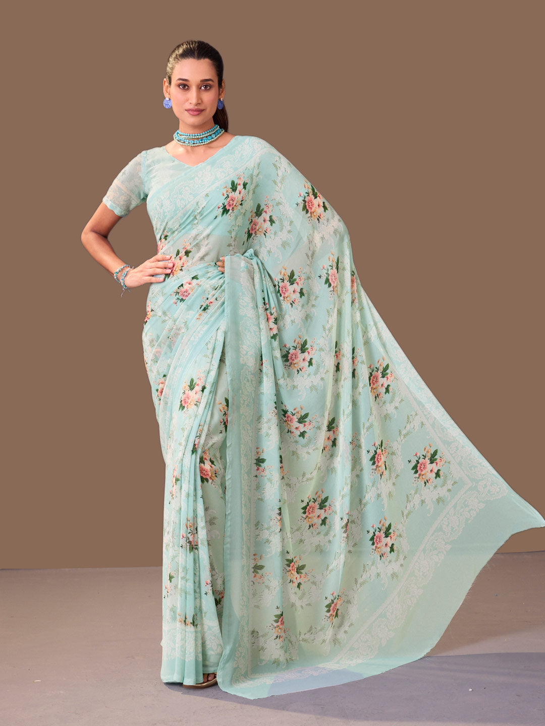 Laxmipati Dillagi Blue Georgette Floral Saree
