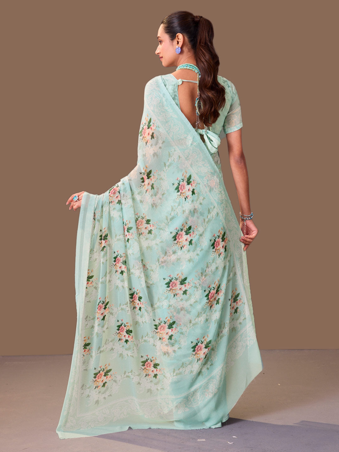 Laxmipati Dillagi Blue Georgette Floral Saree