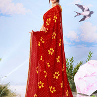Red floral printed georgette saree casual wear 
