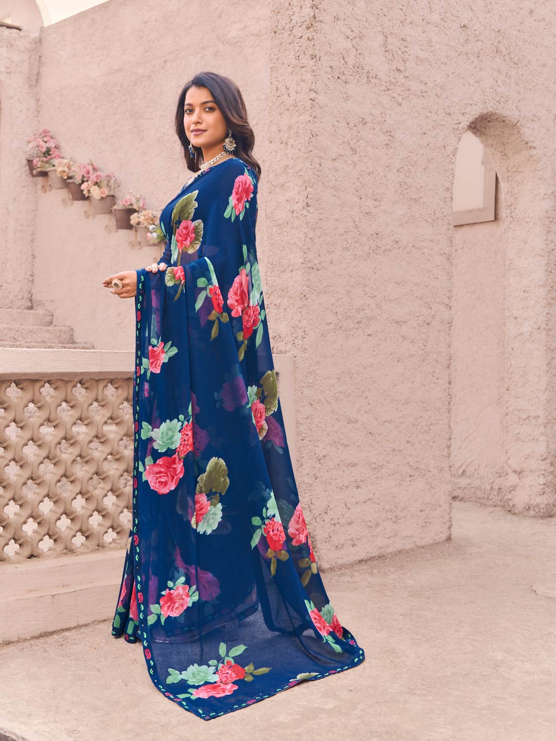 elegant designer navy saree