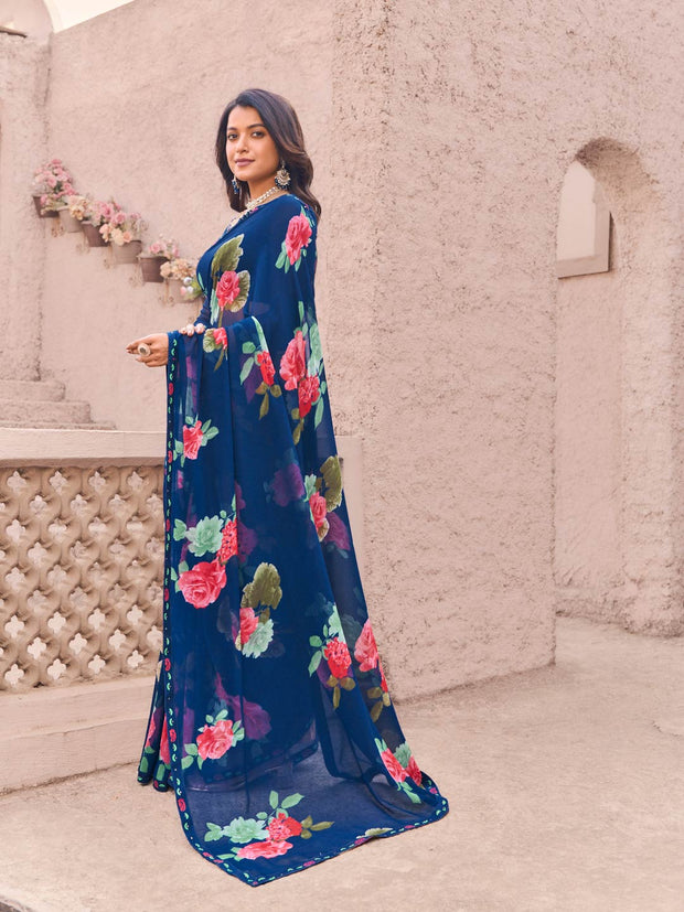 elegant designer navy saree