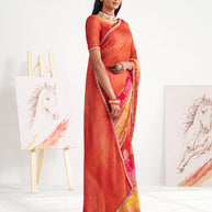 Laxmipati Murli Orange Chiffon Floral Saree