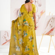 Laxmipati Murli Yellow Chiffon Floral Saree