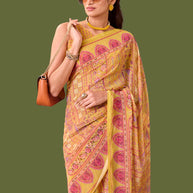 Laxmipati Dillagi Yellow Georgette Floral Saree