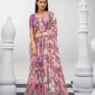 Purple floral printed georgette saree stylish look