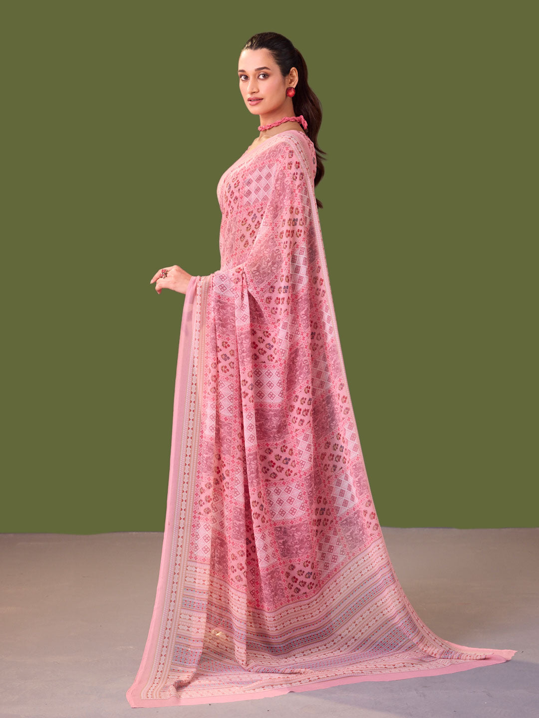 Laxmipati Dillagi Pink Georgette Floral Saree