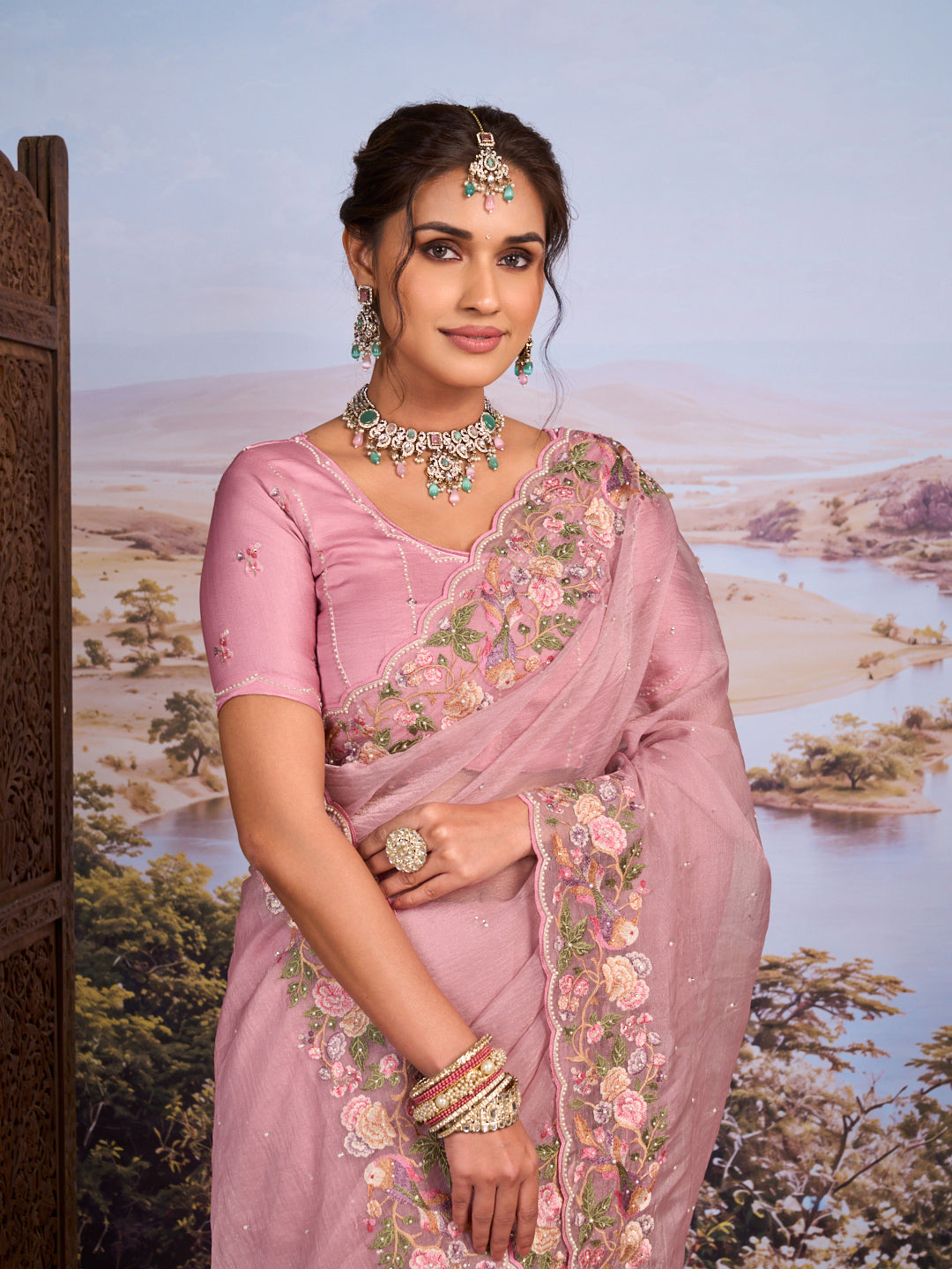 pink colour saree