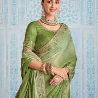 Laxmipati Aanya Green Chiffon Embroidered Saree