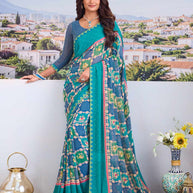 Blue modern print saree