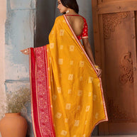 Mustard bandhani printed silk blend saree daily wear