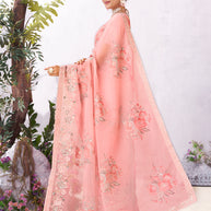 Pink embroidered saree lightweight wear