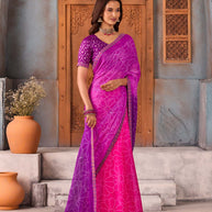 Pink bandhani-style silk blend saree festive wear