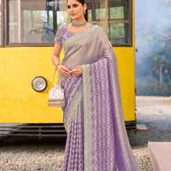 Purple silk blend embroidered saree