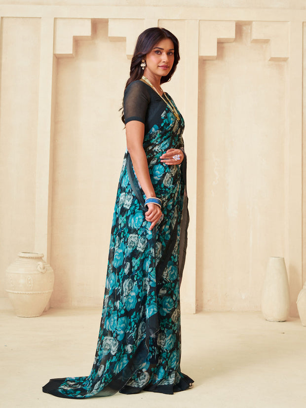 Navy floral saree lightweight style