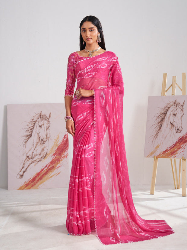 Laxmipati Murli Pink Chiffon Ikkat Saree