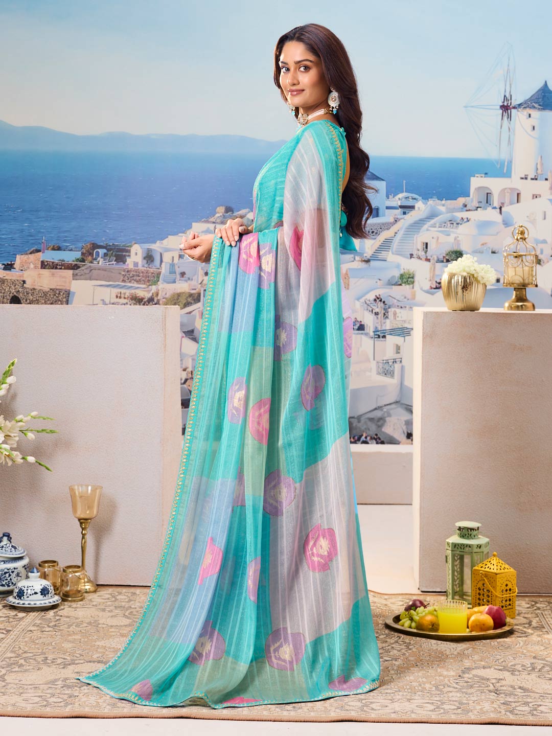 Casual blue printed saree