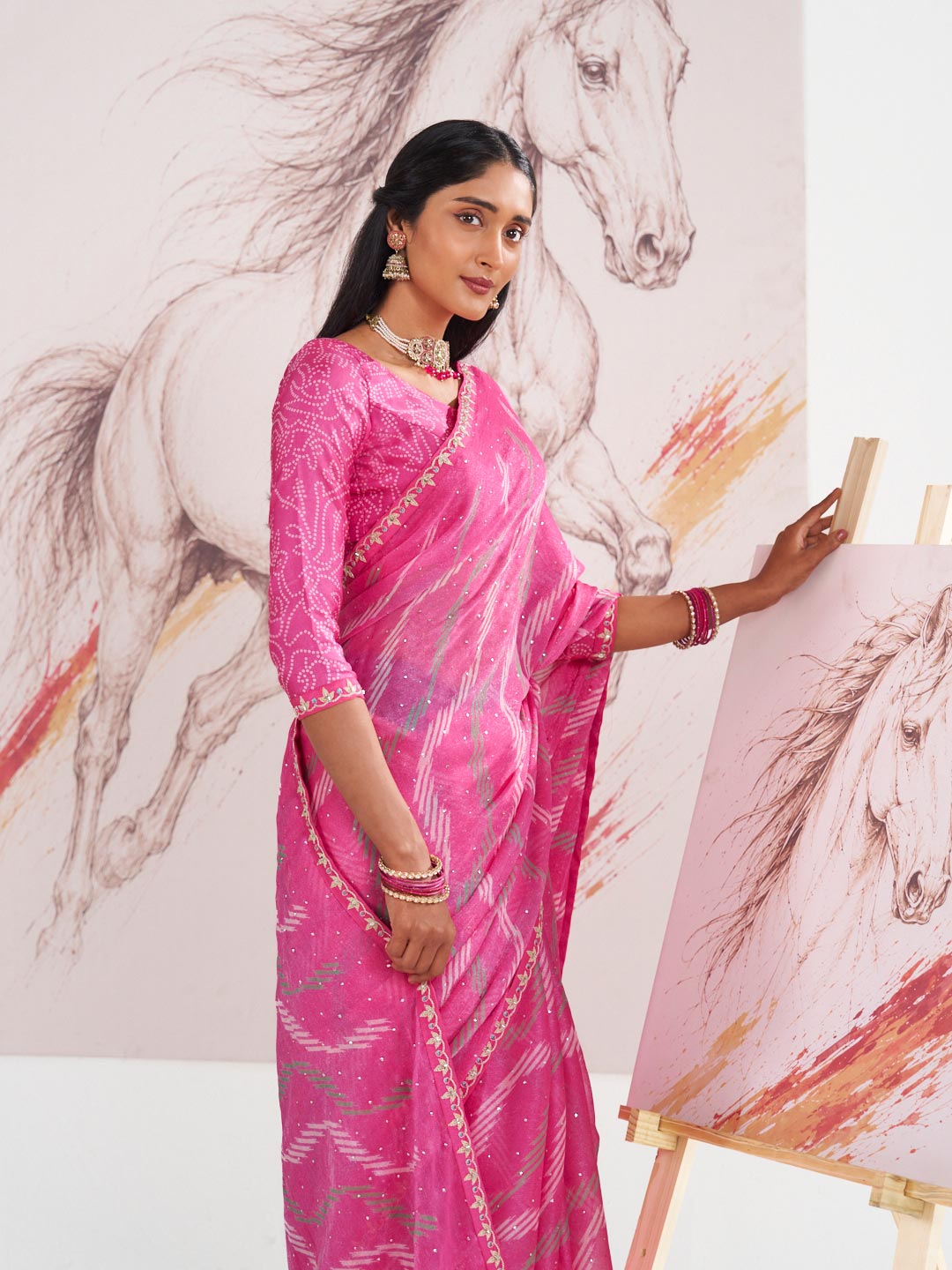 Laxmipati Murli Pink Chiffon Geometric Saree