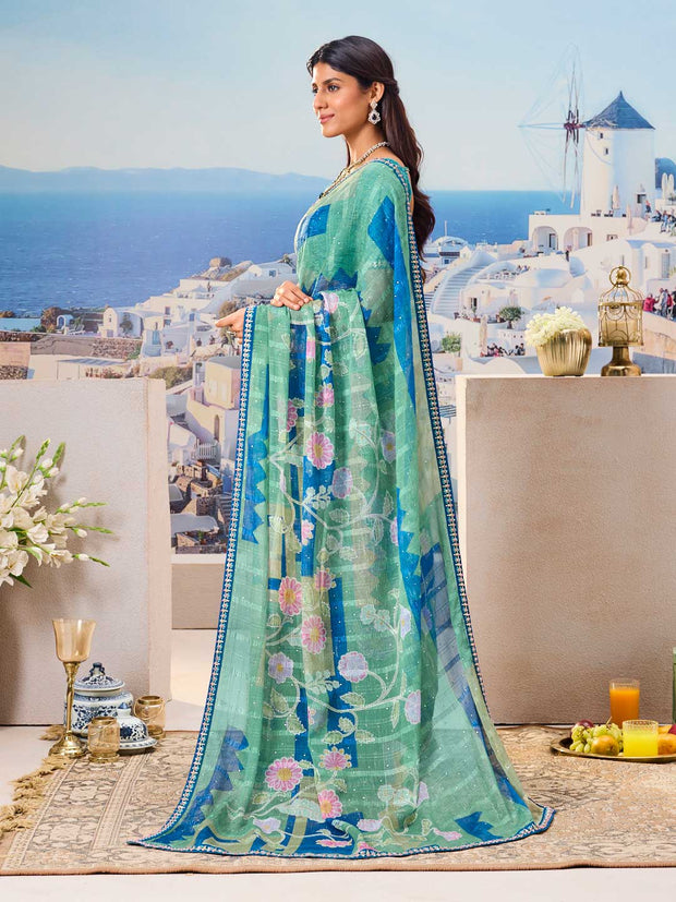 Stylish blue saree daily look