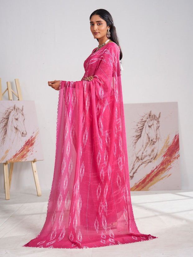 Laxmipati Murli Pink Chiffon Ikkat Saree