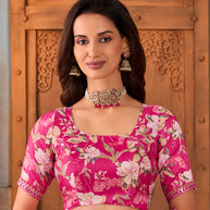 pink floral georgette saree