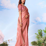 pink banarasi silk saree wedding wear 