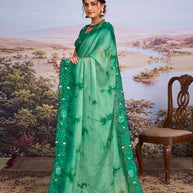 Green floral embroidered chiffon saree daily wear