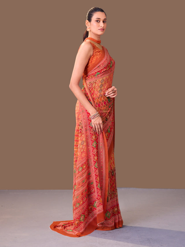 Laxmipati Dillagi Orange Georgette Floral Saree