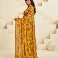 Yellow printed saree daily use
