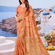 Brown floral chiffon saree