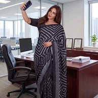 Black geometric printed cotton blend saree corporate wear