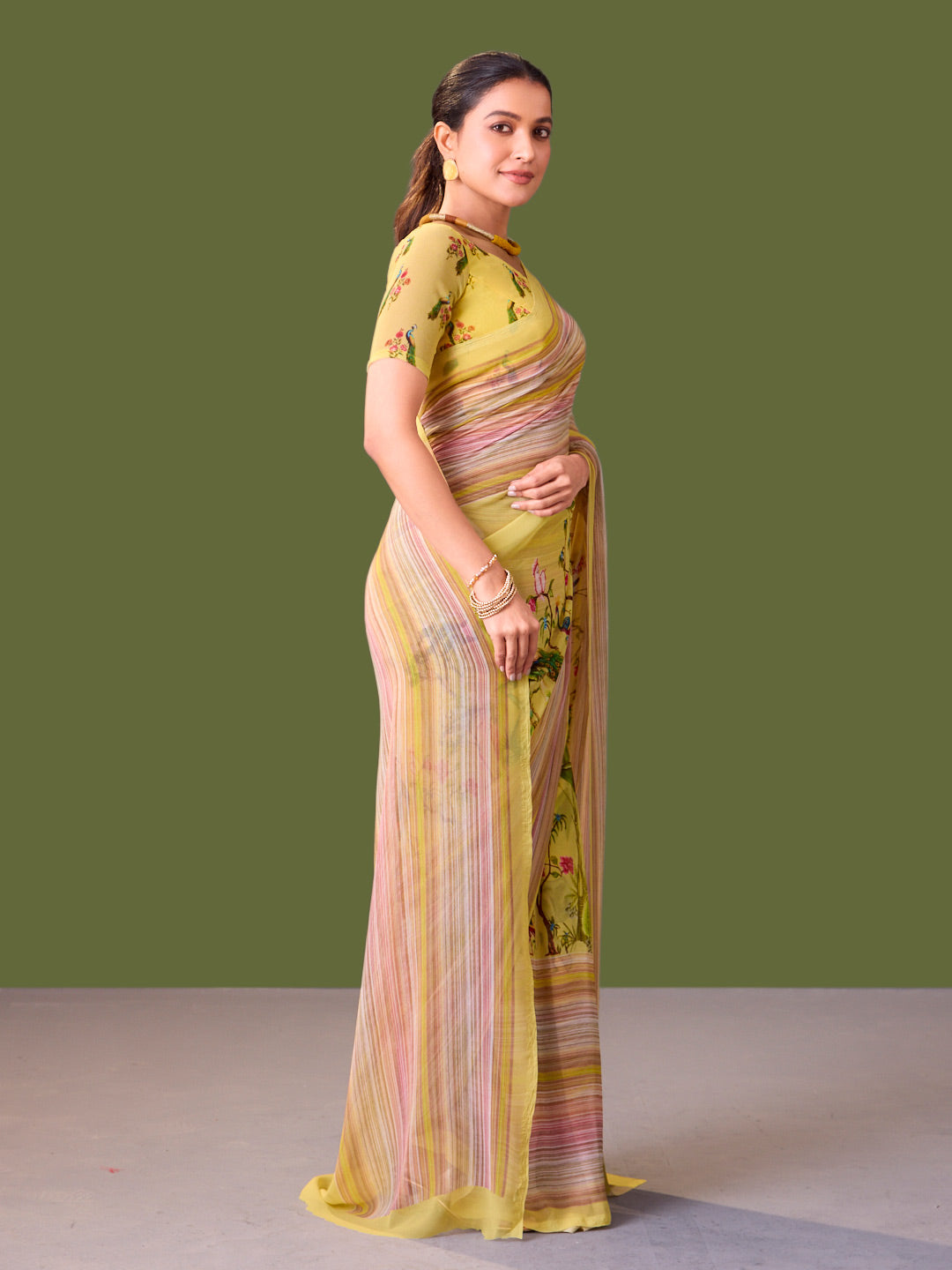 Laxmipati Dillagi Yellow Georgette Floral Saree