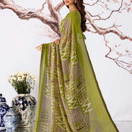 Green abstract printed georgette saree party wear