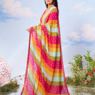 Laxmipati Andaaz Multicolor Chiffon Striped Printed Saree