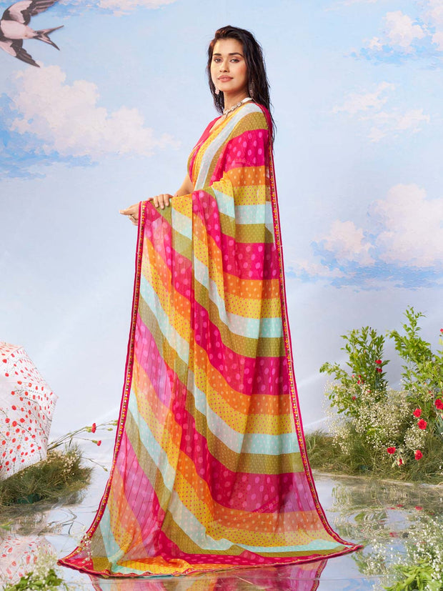 Laxmipati Andaaz Multicolor Chiffon Striped Printed Saree