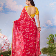 Red bird motif georgette saree party wear