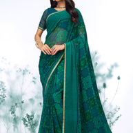 Green floral printed georgette saree daily wear