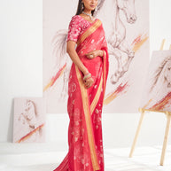 Laxmipati Murli Pink Chiffon Floral Saree