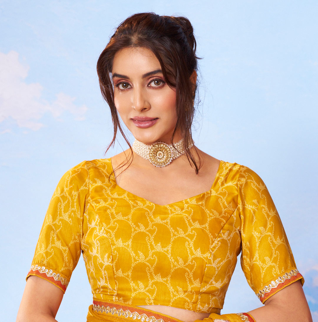 Yellow zari silk saree bridal wear