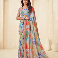 Multicolor floral printed georgette saree trendy style
