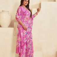 Pink printed saree daily use