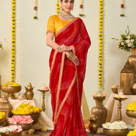 Red bandhani printed georgette saree wedding wear