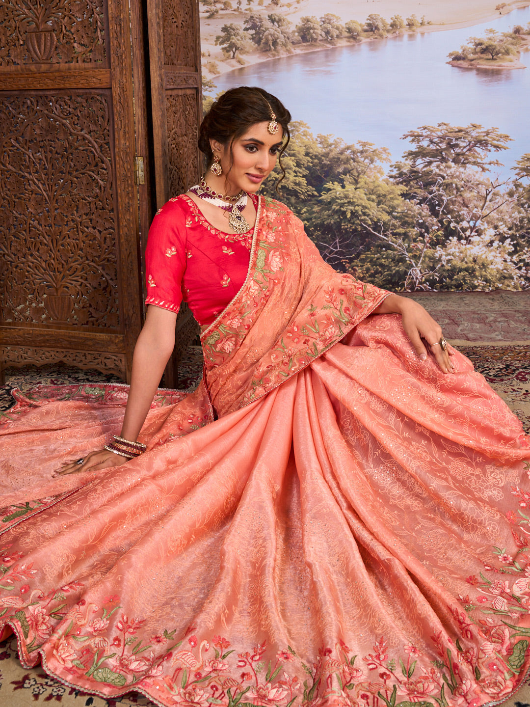brown chiffon saree