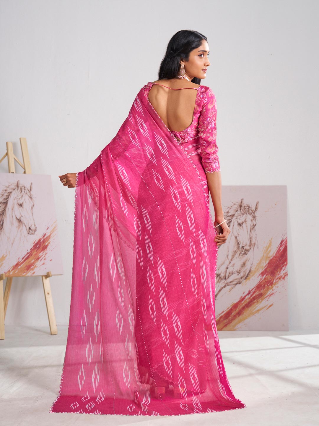 Laxmipati Murli Pink Chiffon Ikkat Saree
