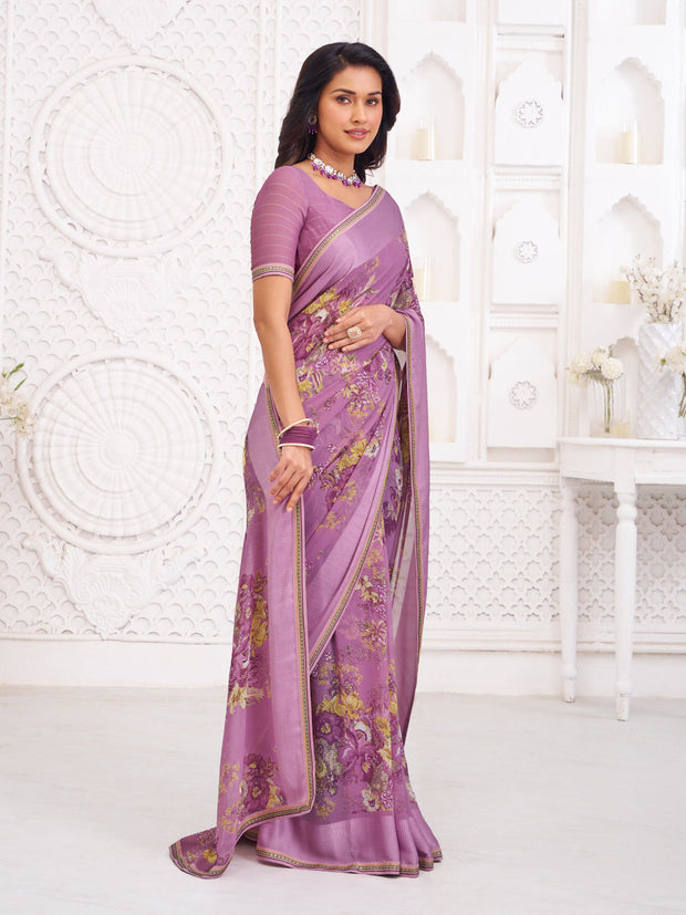 designer purple printed saree