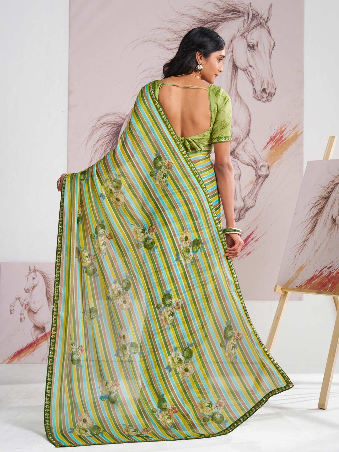 Laxmipati Murli Green Silk Blend Floral Saree